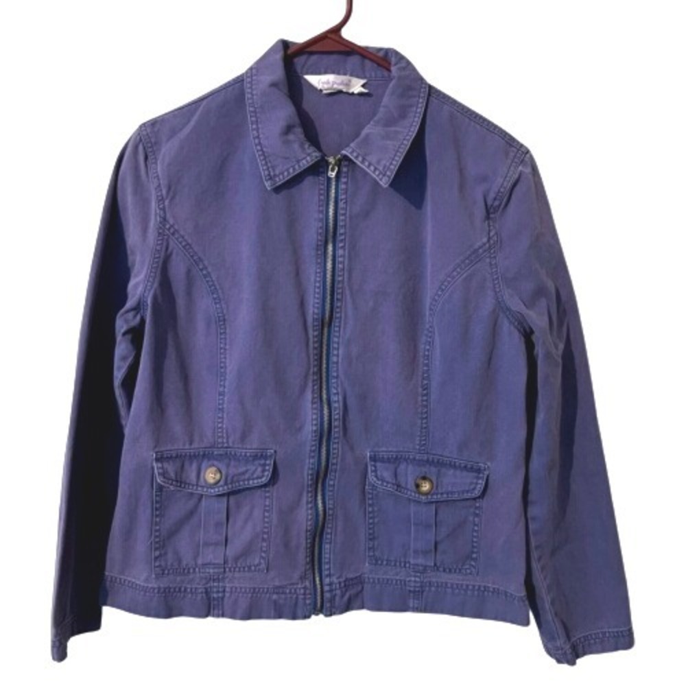 Fresh‎ Produce Women's Jacket Front Zip Pockets Buttons Cotton L Purple